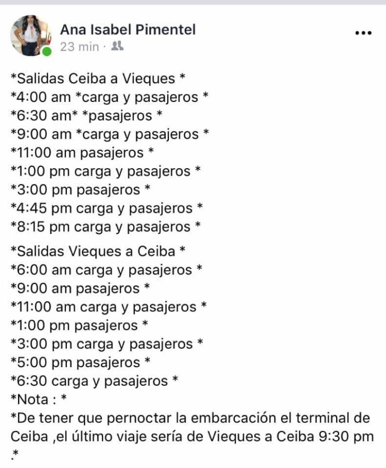 New Ferry Schedule from Ceiba to Vieques Casa de Kathy